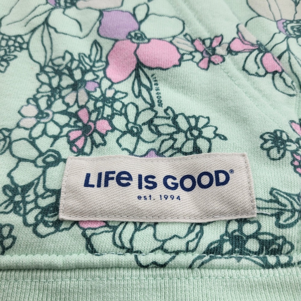 Life Is Good Womens Large Mint Green Floral Cotton Fleece Pullover Hoodie L - Picture 5 of 12